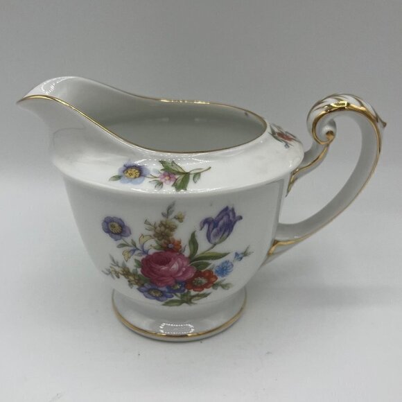Aladdin Fine China Dresdenia Floral Cream Pitcher with Gold Trim